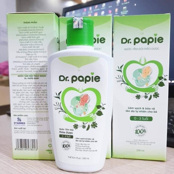 NƯỚC TẮM THÂOR DƯỢC DR PAPIE CHĂM SÓC DA EM BÉ 230ML