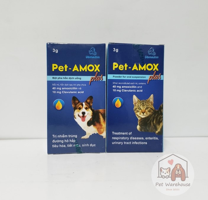 Amox-Pet Plus, bột pha nước hỗ trợ tiêu hóa, hô hấp cho chó mèo