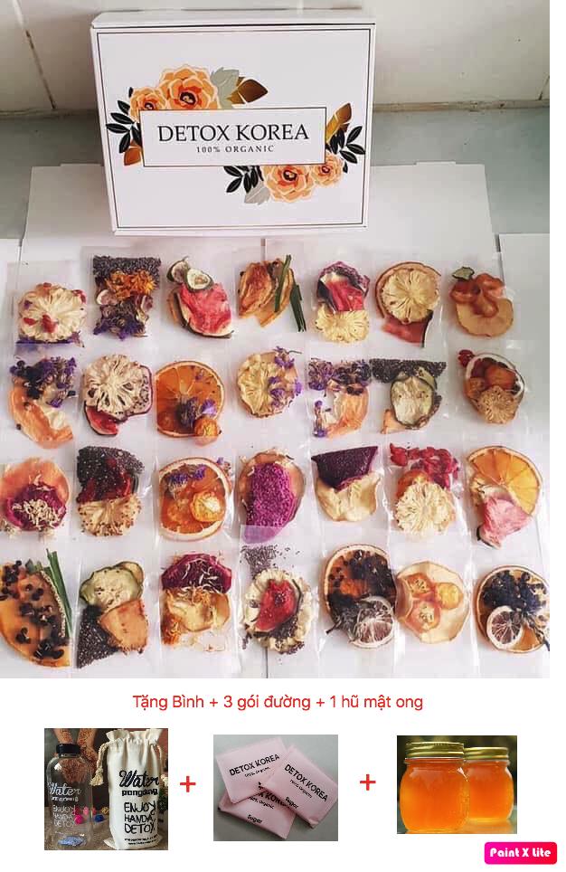 VIP set 30 packs of weight loss dried fruits detox tea, detox Korea (real photo) gift pongdang bottle 600ml + 3 sugar packs + 1 honey jar