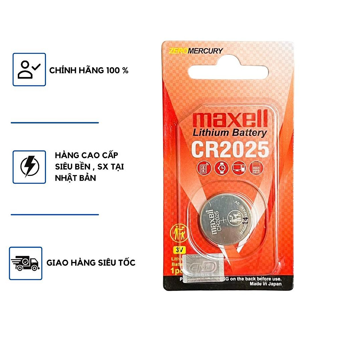 Pin chính hãng Maxell CR2025 Lithium 3V - Made In Japan vỉ 1 viên cao cấp