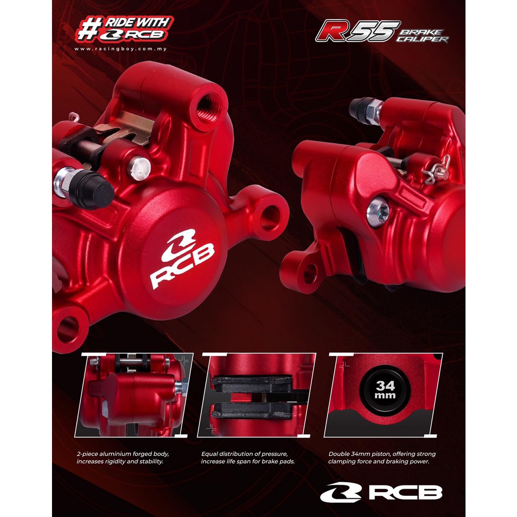 Heo thắng RCB R55 phanh dầu 2 piston đối xứng xe winner / sonic / raider / wave / sirius / vario / vision