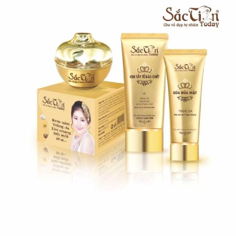 Combo Kem nám trắng da tàn nhang đồi mồi + Kem tẩy tế bào chết + Sữa rửa mặt Sắc Tiên Today giá rẻ