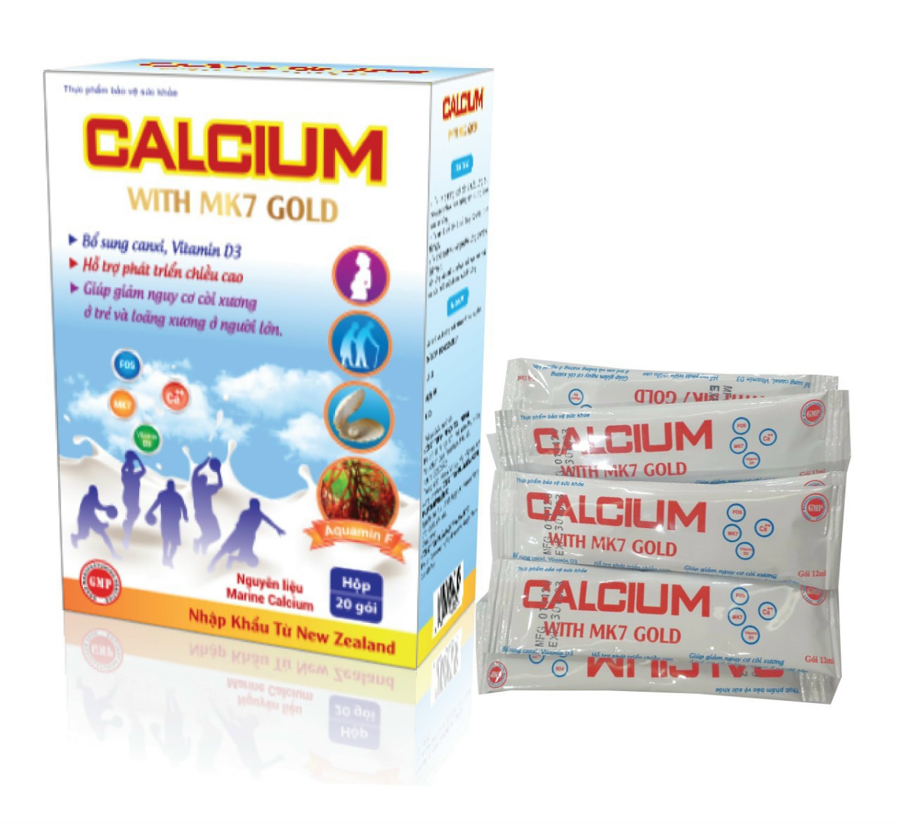 Canxi sữa tăng chiều cao cho bé, chắc khỏe xương cho bé từ 6 tháng tuổi Calcium With MK7 Gold - Hộp 20 gói