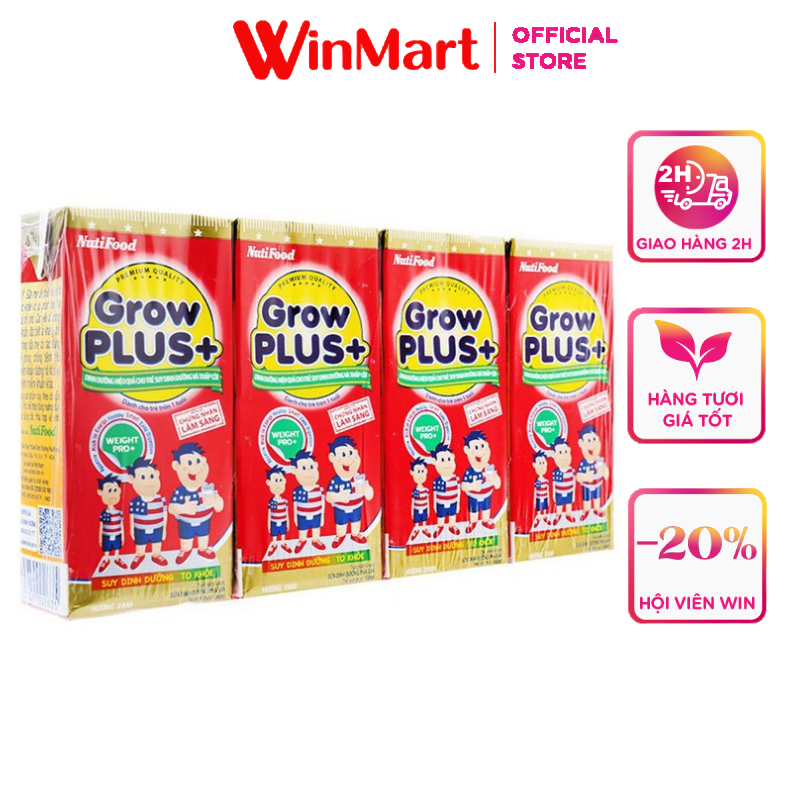 [Siêu thị WinMart] - Lốc 4 hộp sữa dinh dưỡng Nutifood Grow plus hương vani 180ml