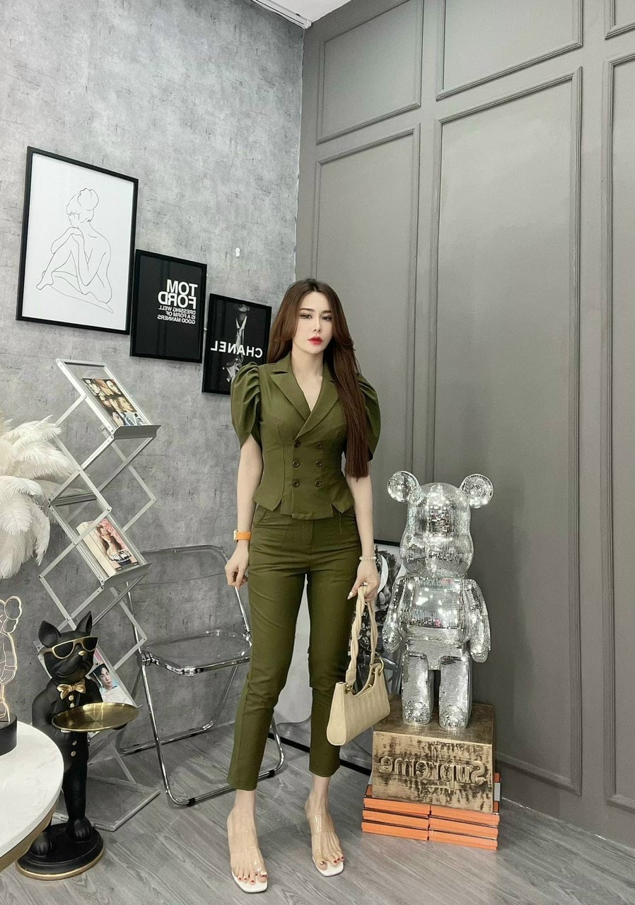 SÉT BỘ ÁO CỔ VÉT TAY PHỒNG NÚT CÀI + QUẦN BO DY PHONG CÁCH SÔNG SỞ