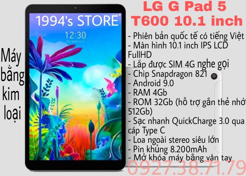 [TRẢ GÓP 0%] [CHUYÊN GAME + LẮP SIM 4G] Máy tính bảng LG Gpad 5 T600 10.1 - Chip Snapdragon 821 - Cảm biến vân tay - RAM 4GB - Sạc nhanh QC3.0 - Lặp SIM 4G nghe gọi - Cân mọi tựa Game