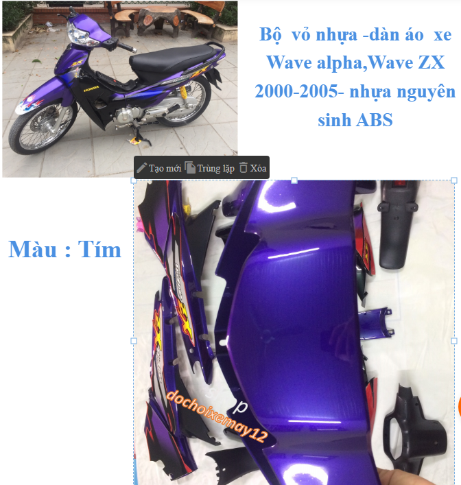 Dàn áo xe Wave  ZX /Wave 2004 /wave nhỏ 110 - WAVE -nhựa nguyên sinh(D148-TÍM)