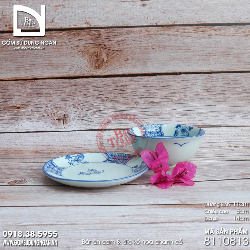 Bộ bát đĩa chiết yêu Bát Tràng giả cổ
