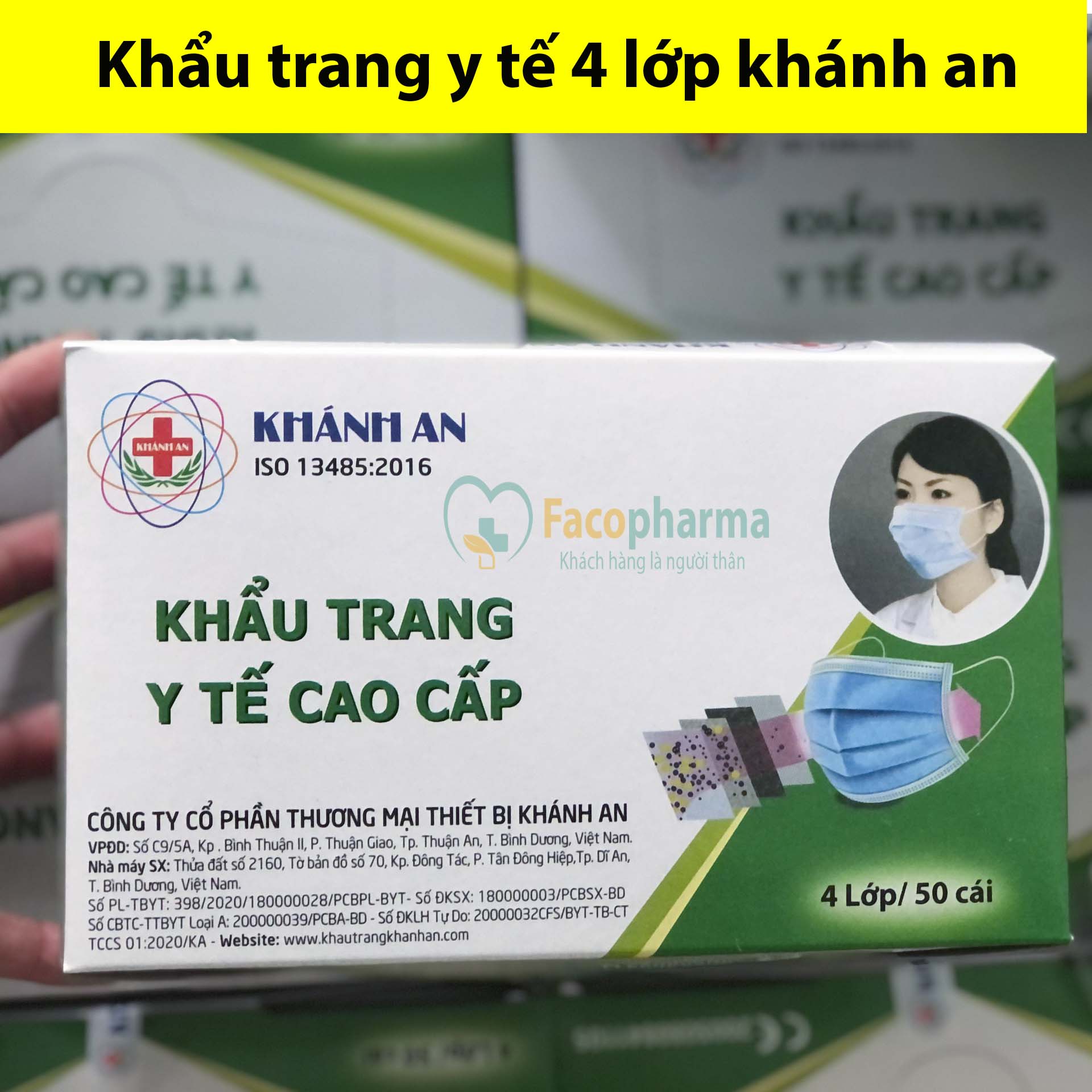 Khẩu trang y tế Khánh An 4 lớp kháng khuẩn chống bụi mịn chống tia UV hiệu quả hộp 50 cái