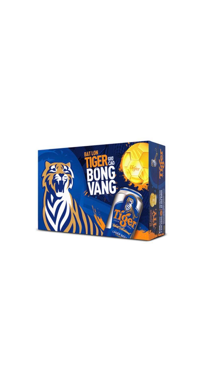 Thùng 24 lon Bia TIGER (Bật lon Tiger giơ cao bóng vàng)