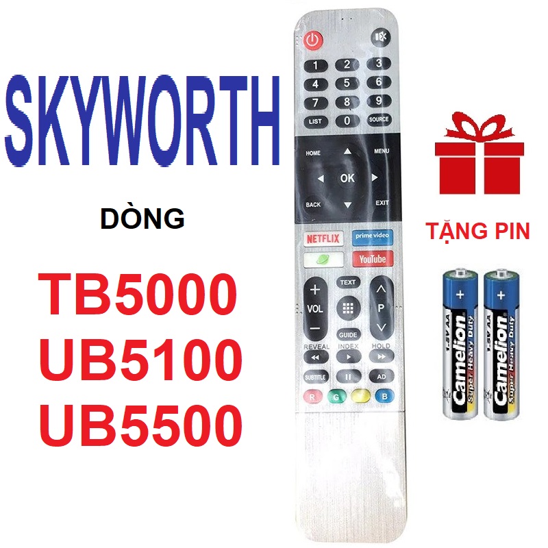 [HCM]Remote điều khiển tivi SKYWORTH smart dòng TB5000 UB5100 UB5500 (Bạc - Tặng pin - Android tv)