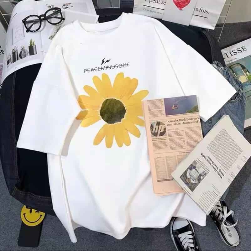XẢ HÀNG - ĐỒNG GIÁ 19K Áo thun nam nữ form rộng hàn Quốc in hình Hoa Cúc Trước Ngực độc đẹp vải dày mịn mát