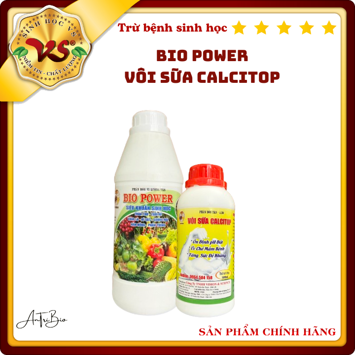 Bộ Đôi Chế phẩm Trừ Bệnh Thán Thư, Thối Nhũn, Rỉ Sắt, Sương Mai - MEGA POWER (1 lít) + VÔI SỮA (500ml)
