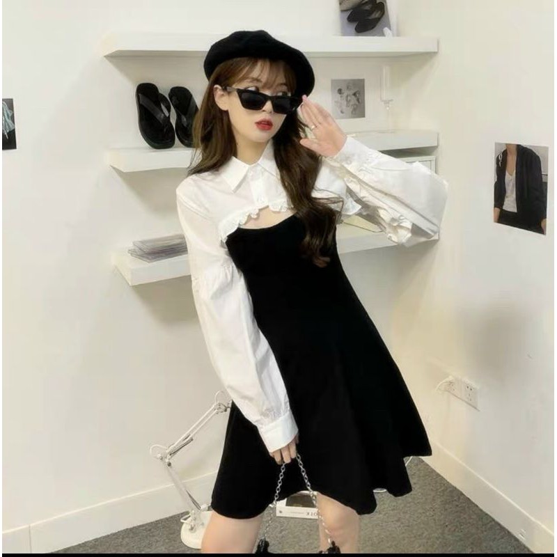[HCM]Set đầm và áo croptop tay dài hót trend