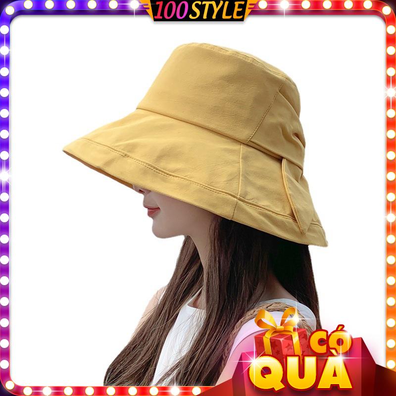 Nón vành chống nắng phối dây thắt nơ phía sau korea style - 100style