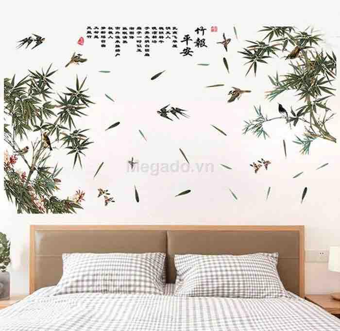 Decal tranh dán tường khóm tre khổ lớn