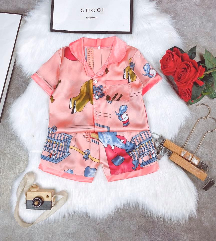 [HCM]Set bộ bé gái/ bé trai - Pyjama lụa Hàn size đại từ 8kg - 35kg