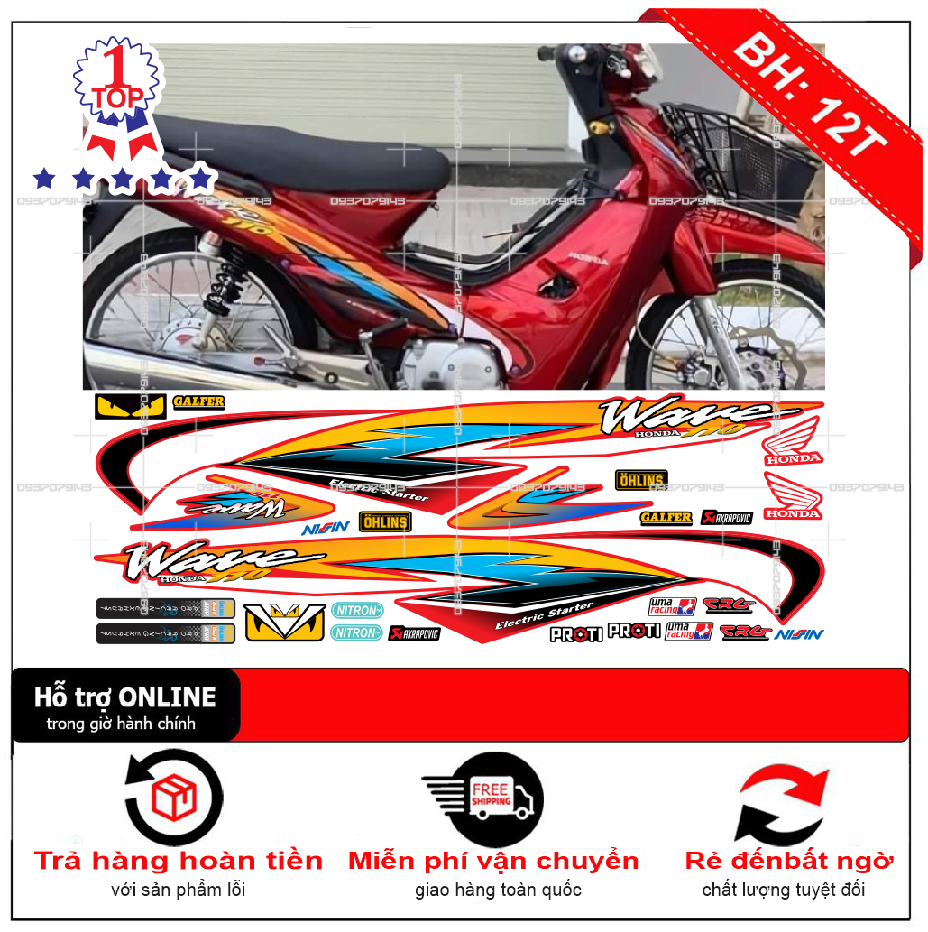 Tem rời wave nhỏ dán xe đỏ