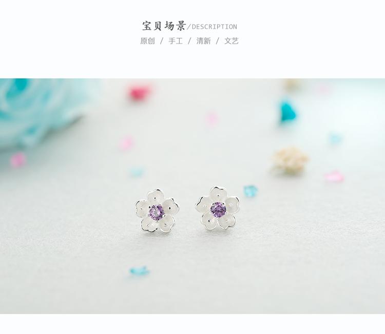 Hoa tai bạc - Bông tai bạc hoa mai pha lê tím [TS-HT-Z031-1]