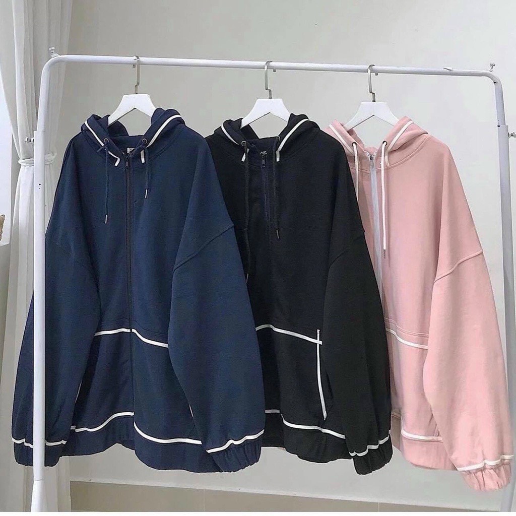(Mẫu Mới) Áo khoác hoodie Nam Nữ,áo khoác nỉ,áo khoác dây kéo Thời Trang Hàn Quốc form rộng Trơn-Phối Viền Siêu dễ thương TP7