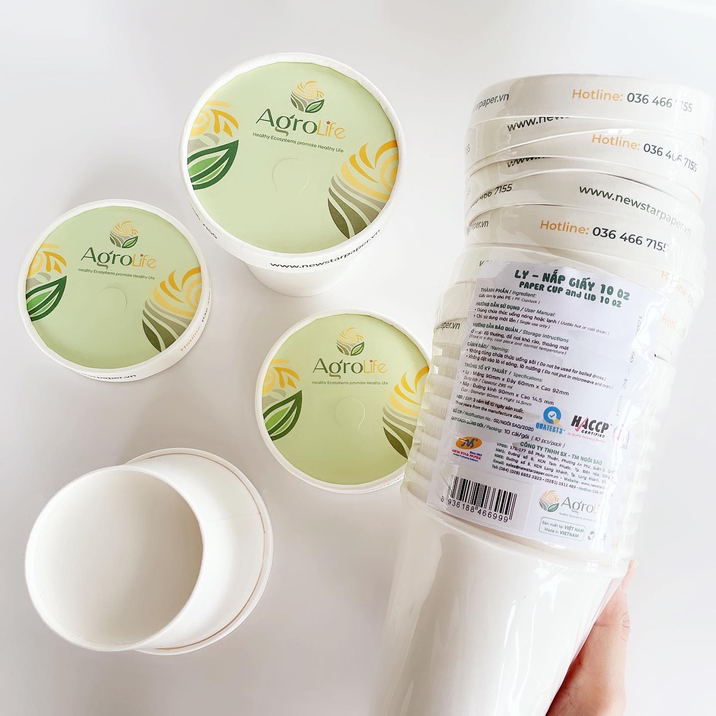 Ly 10oz~295ml - Combo 10  ly giấy & 10 nắp giấy
