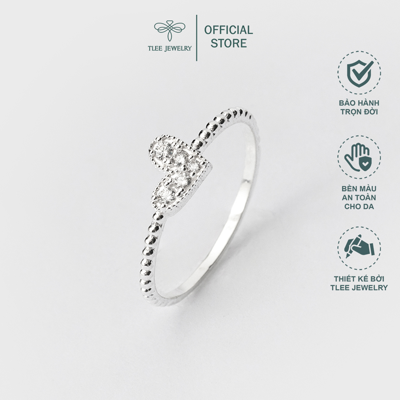 Nhẫn bạc nữ TLEE tim chéo nạm đá cao cấp TleeJewelry A0185