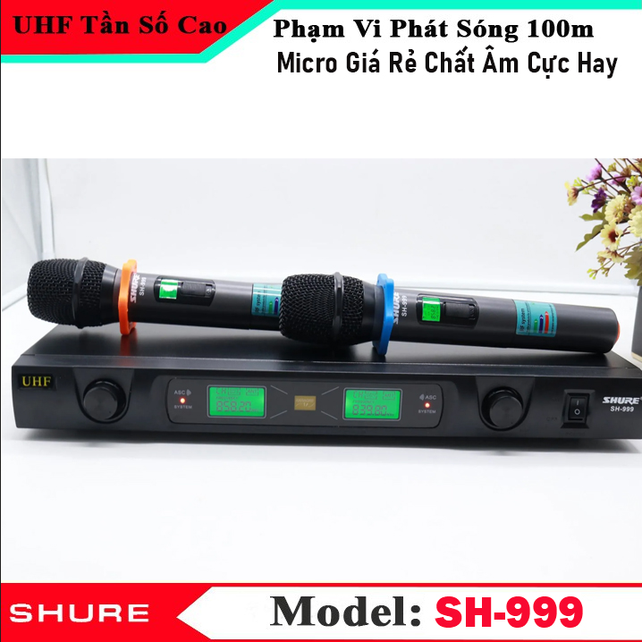 Micro không dây shure sh-999 -micro giá rẻ chất âm cực hay ,micro uhf 2 râu thu sóng cực khỏe 100m loại bỏ tạp âm ,lọc âm tốt- chống hú, chống nhiễu tốt chống hú tốt, micro karaoke gia đình , hát phòng trà, hội trường. bh 12 tháng