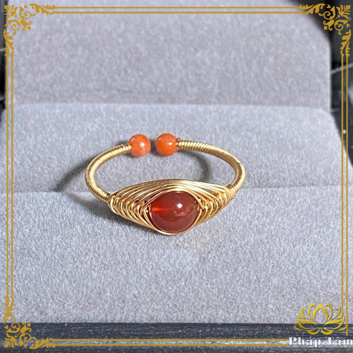 Nhẫn Lụa Handmade 14k Đá Mã Não Đỏ Cao Cấp - Pháp Tâm