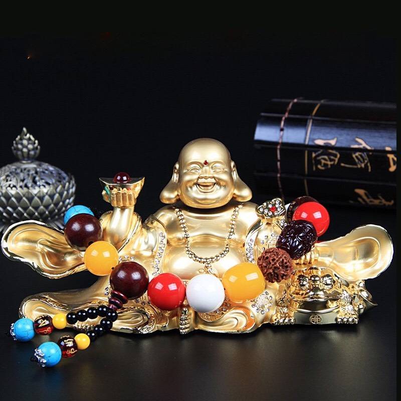 Tượng di lặc nâng vàng trang trí xe