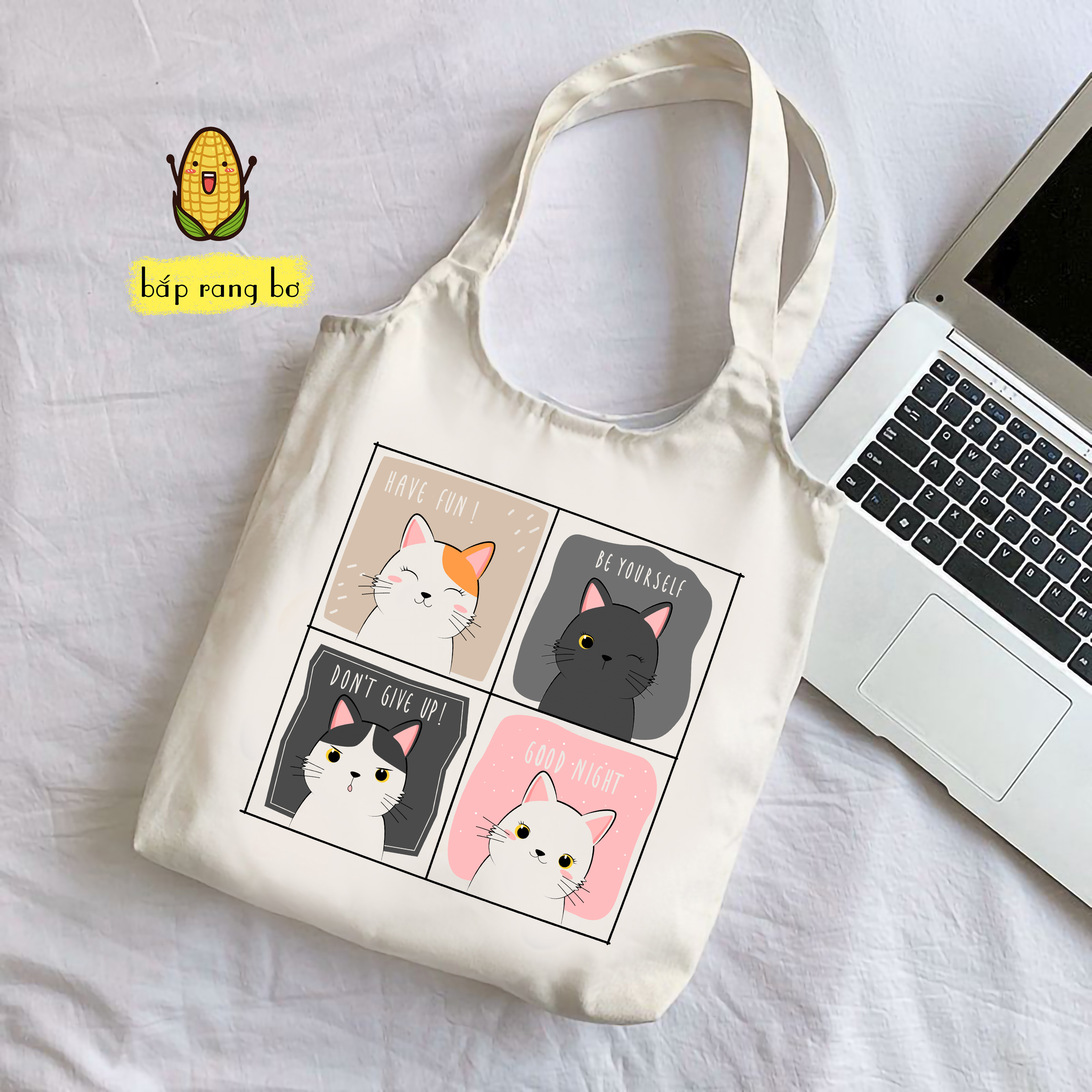 TÚI TOTE TRÒN MÈO CUTE (CÓ TÚI CON) - VẢI CANVAS