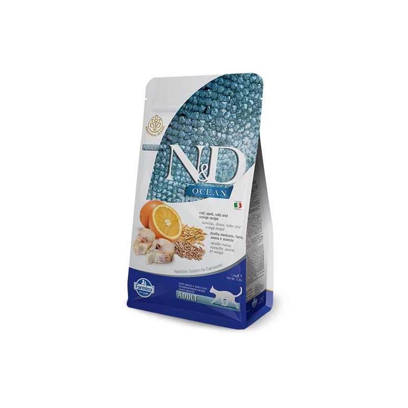 Thức ăn hạt N&D OCEAN CAT Cod, spelt, oats, orange cho mèo trưởng thành