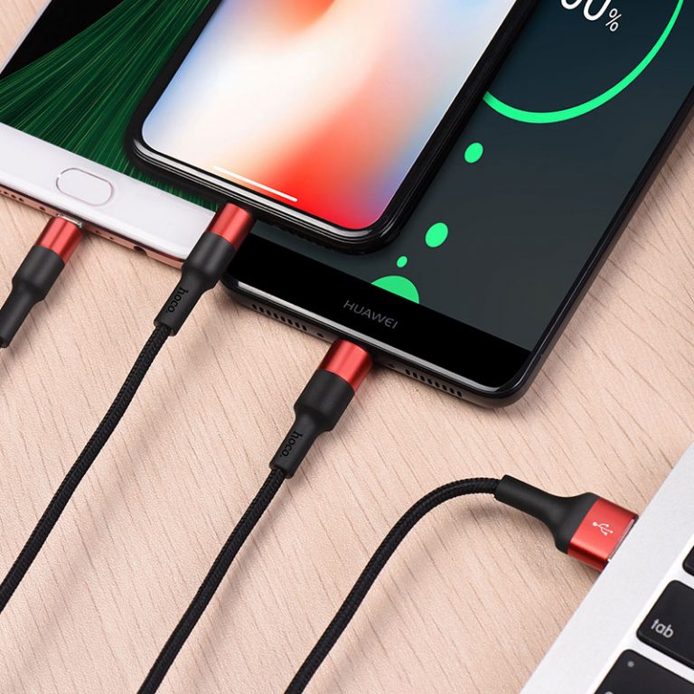 [HCM]Cáp sạc 3 đầu đa năng Lightning - Micro - Type C Hoco X26 dài 1M siêu bền - Bảo hành 6 tháng