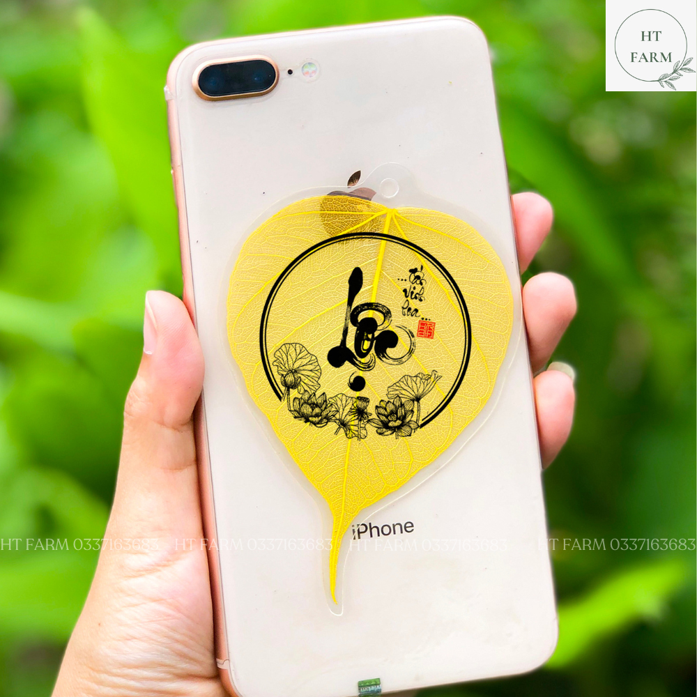 Lá bồ đề thư pháp "Phúc - Lộc - Thọ" (Cầu Tài Lộc - May mắn – Bình An, Ốp điện thoại, Hàng loại 1)