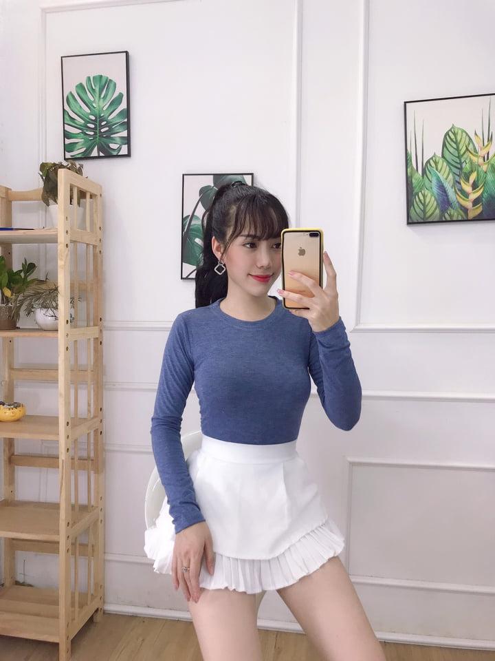 Áo lụa form body tay dài cổ tròn phong cách TTKX0282