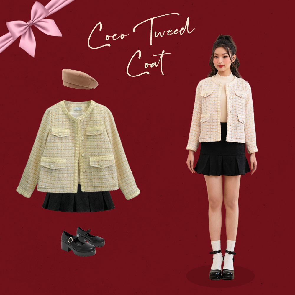 BLEUBIRD Áo khoác vải tweed Coco Tweed Coat