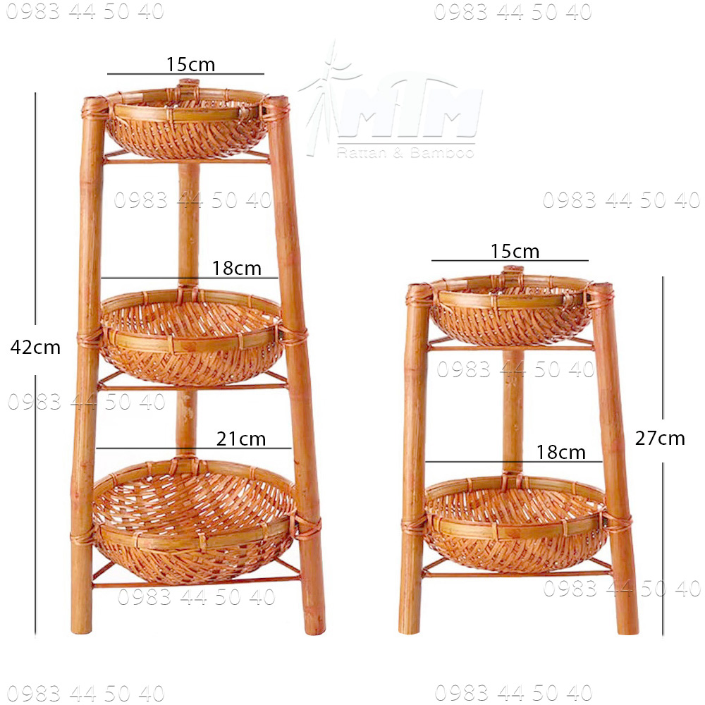 Rổ rá tre 3 tầng trang trí đồ ăn