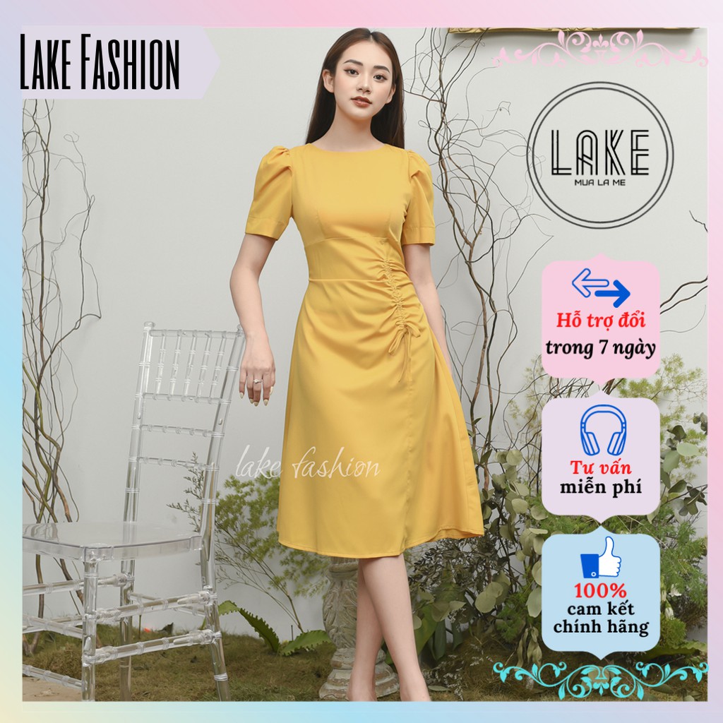 Váy,Đầm Tay Bồng Rút Eo Che Bụng Lake Fashion Màu Vàng | Lazada.Vn