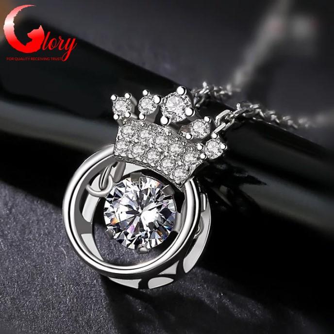 Italian Silver Women Necklace S925 cute rotating diamond crown face fashion beautiful for women BG343457