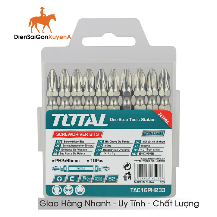 Bộ 10 mũi 2 đầu vít PH2+PH2 65mm Total TAC16PH233