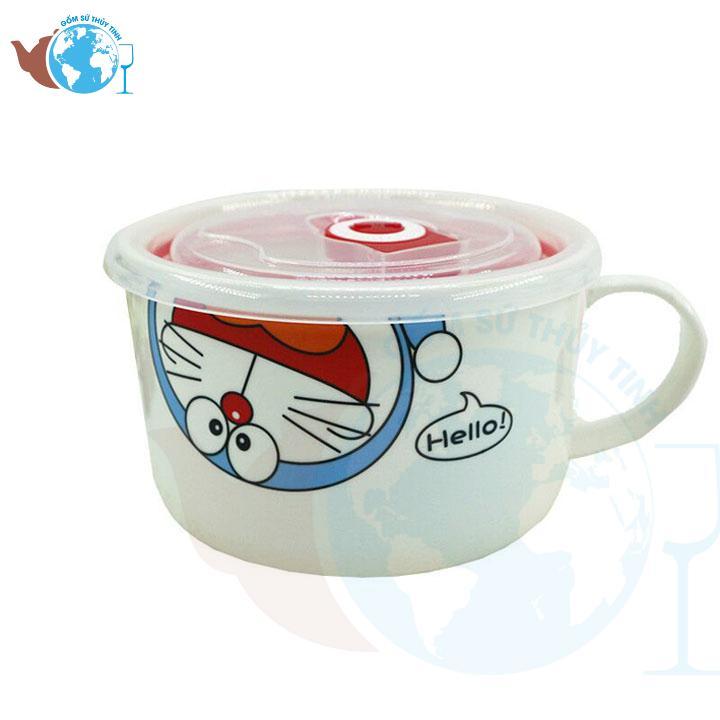 [HCM]Ly sứ ăn mì có quai có nắp đậy chân không in hình ngẫu nhiên chất liệu sứ bóng đẹp dùng được lò viba, bông hoa