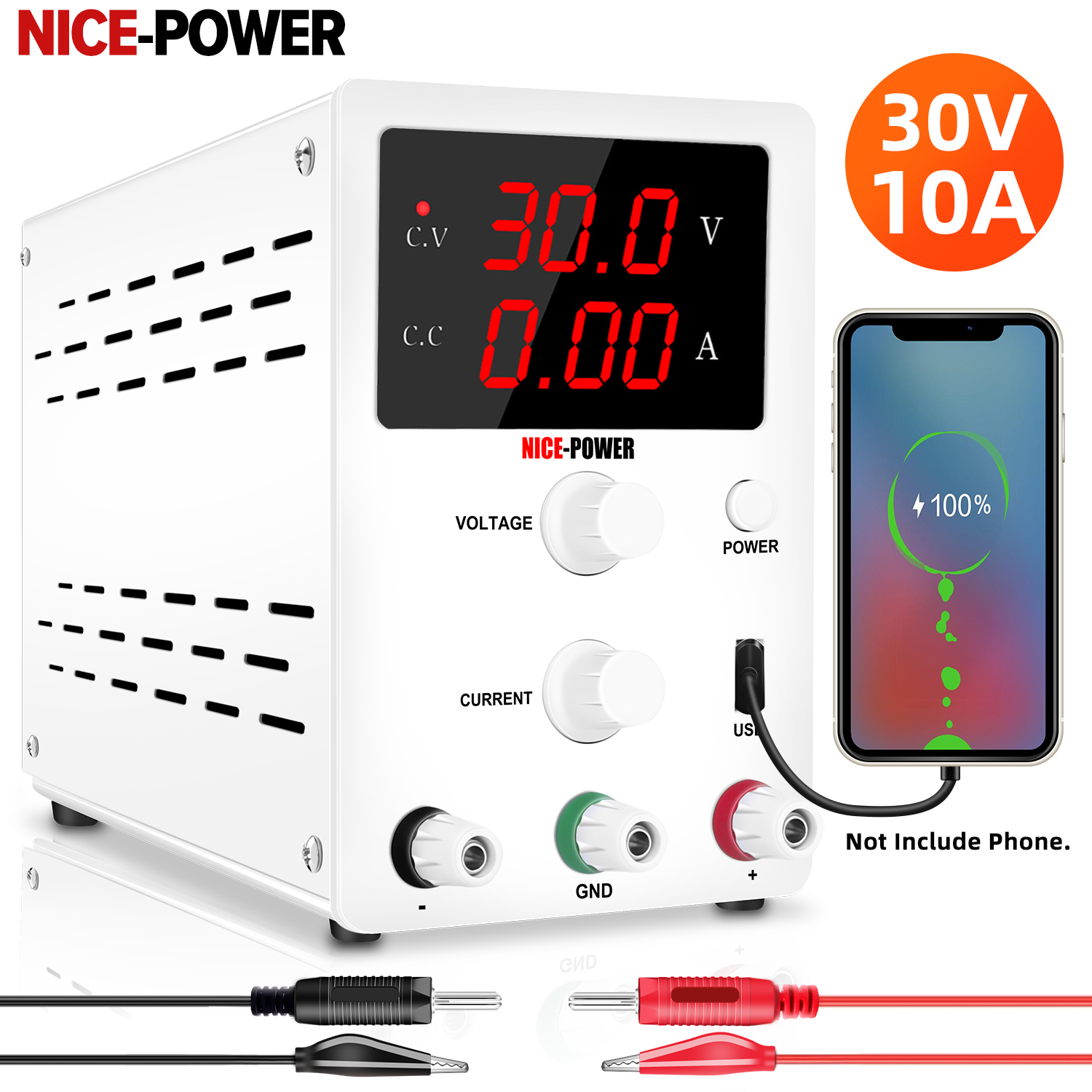 【NICE-POWER】Variable Adjustable 30V 10A DC Power Supply Switching Power Supply, 3 Digital Display 5V 2A USB port ,Lab cellphone repair 【Big Discount】
