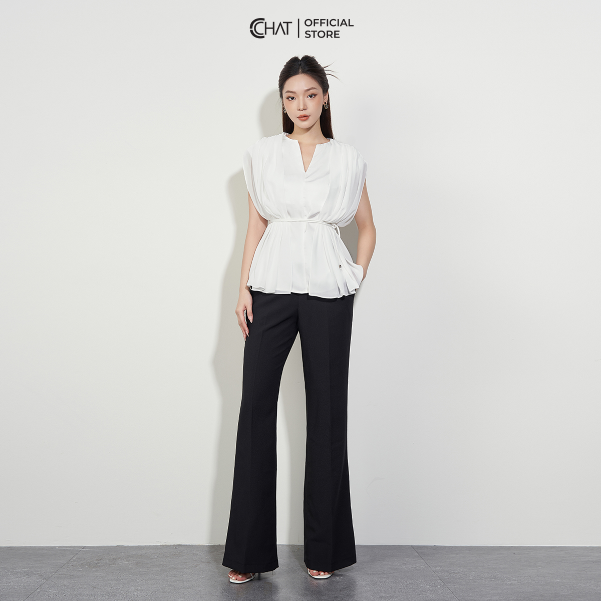 Áo Kiểu Nữ CCHAT Chờm Vai Phối Voan Chất Lụa Cao Cấp 53ASL8001OT