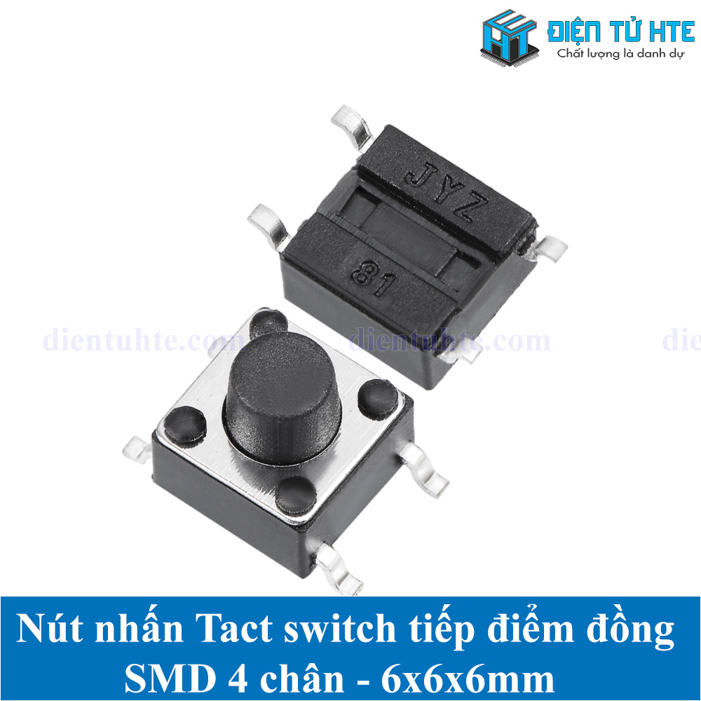 Nút nhấn 4 chân dán SMD tiếp điểm đồng 6x6 (Gói 20 cái)
