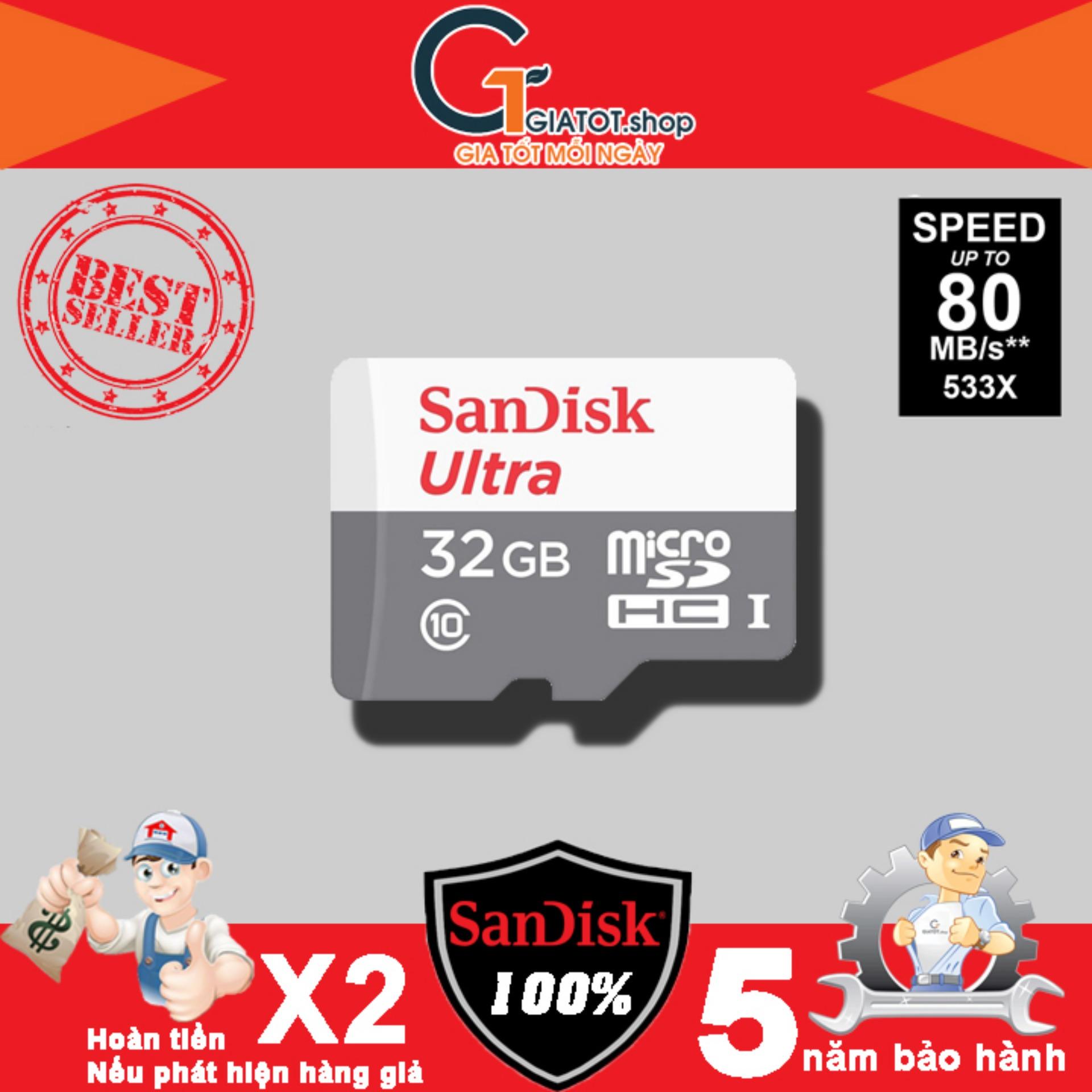 Thẻ nhớ 32Gb SanDisk Ultra Class 10 80Mb/s - Bảo hành 5 năm