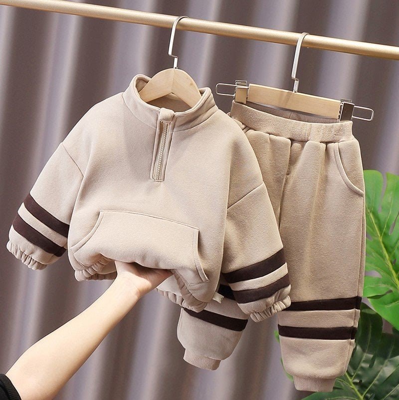Bộ Nỉ Bông Cho Bé, Bộ Cổ Khóa Chất Nỉ Bông Cực Ấm Cho Bé - SUNG MIN