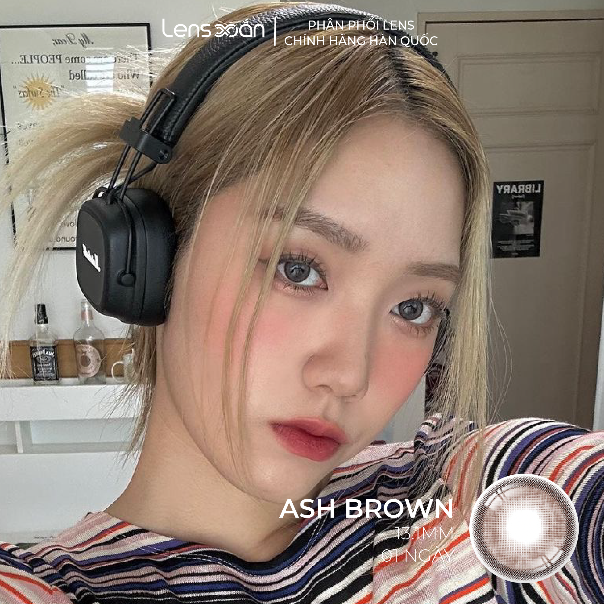 Kính áp tròng cận 6 tháng lens xoắn lens tây có viền phủ bóng isha oriana molton ash brown, amber brown