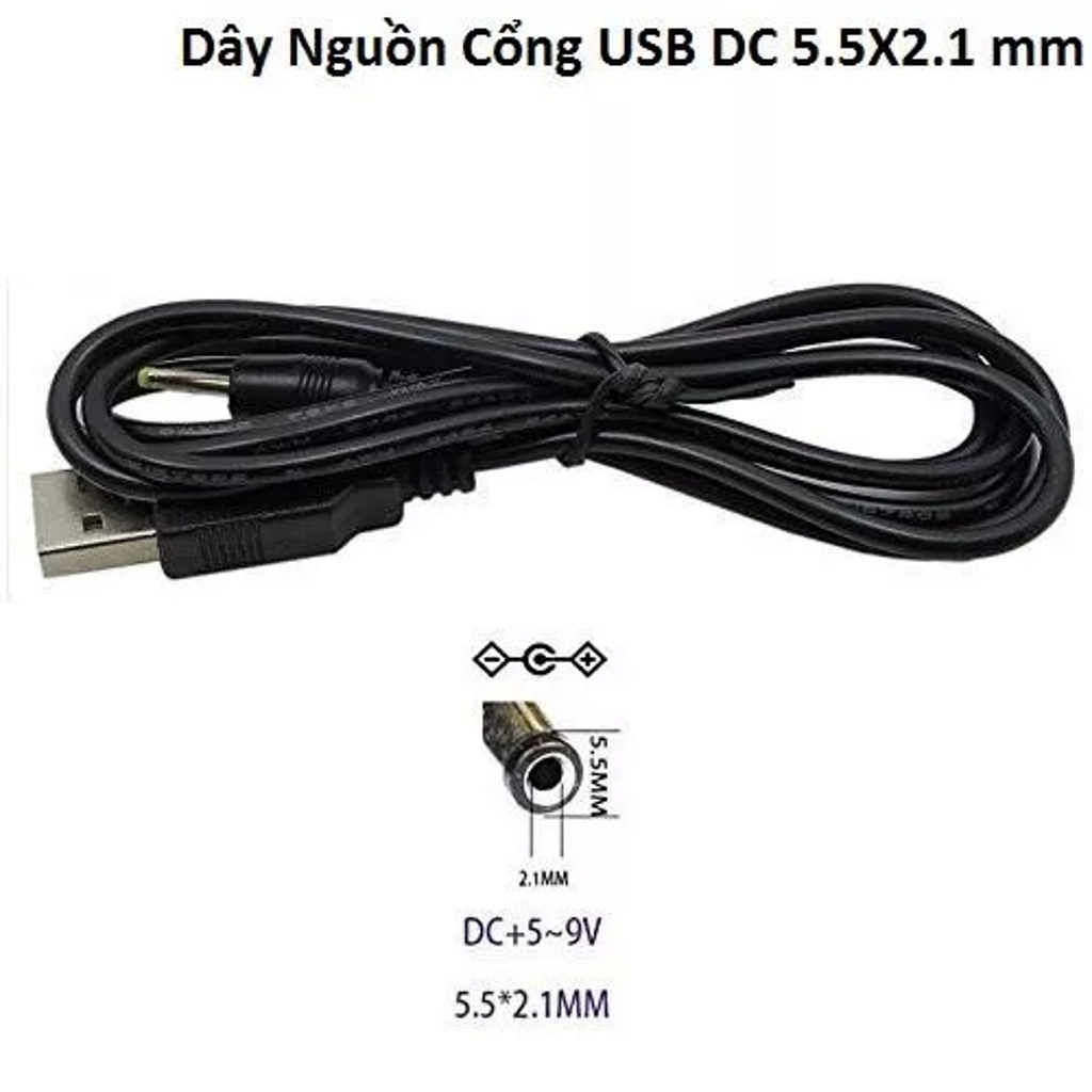 Dây Nguồn Cổng USB Ra Đầu DC 5.5x2.1 mm Đầu Tròn Dùng Thiết Bị Mạng, Sạc Cho Nôi Điện, Loa Bluetooth, Thiết Bị Dùng Nguồn 5V