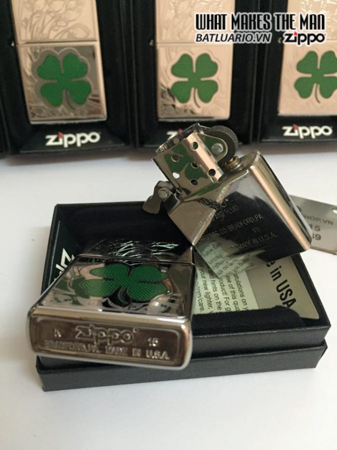 Bật lửa zippo 24699 - Bật lửa zippo Four Leaf Clover High Polish Chrome