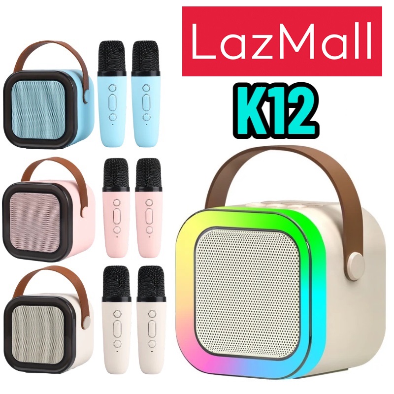 Loa hát karaoke mini - kèm micro giá tốt lazmall đặc biệt loa bluetooth, loa karaoke mini k12 sạc pin không dây, âm thanh hay bass chuẩn tặng kèm 2 míc hát chuyên nghiệp karaoke tại nhà