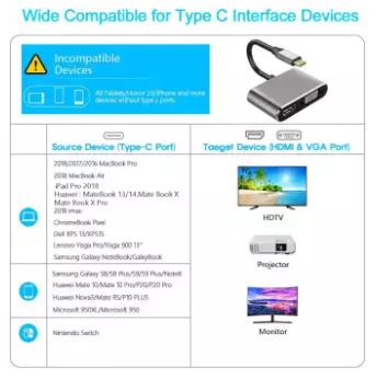 Cáp chuyển USB Type-c ra 2 cổng HDMI/ VGA thương hiệu Stadaz